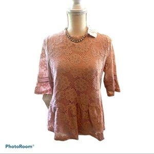 Hazel NWT size Small Dusty Pink‎ Crochet Blouse